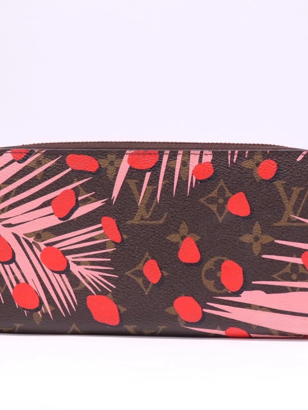 Louis Vuitton Brown Monogram Canvas Pouch with Pink Palm and Red Accents